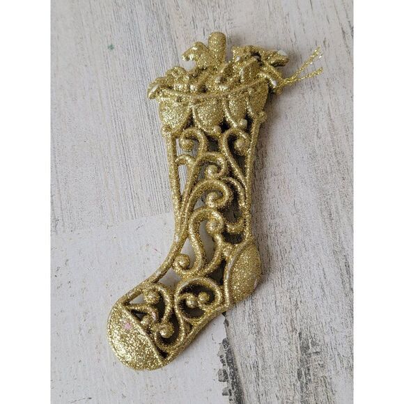 Golden glitter stocking spiral ornament Xmas decor - Picture 1 of 9
